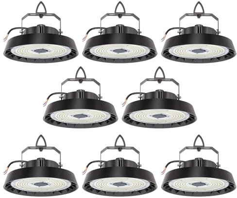 8pcs LED Hallenstrahler 300W 51000lm, Hallenbeleuchtung LED 5000K Kaltweiß, 90° Abstrahlwinkel Industrielampe, Werkstattlampe Wasserfest IP65, UFO Highbay für Keller Garage Industrieanlagen Lager