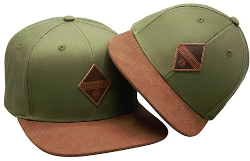 Bexxwell Snapback Caps 2er-Set Partnerlook für Klein und Groß mit Lederpatch (optimale Passform, Kinder, Baseball Caps, Kappe, Unisex) (DE/NL/SE/PL, Alphanumerisch, Einheitsgröße, Grün)