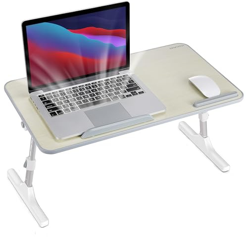 8AMTECH Laptop Table, Adjustable Laptop Desk with Cooling Fan Foldable Laptop Tray with Legs Bed Table for Laptop Working Reading and Writing Eating in Bed Sofa Couch Floor (Medium, Wood)