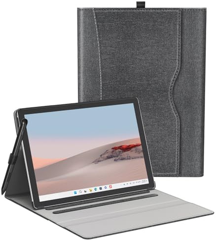Hülle für Microsoft Surface Go 4/3/2/1, 10 Zoll, Stifthalter, Schwarz | PU-Leder außen, PC-Innenschale, Mikrofaserfutter, mehrere Winkel, Fronttasche, Magnetverschluss, kompatibel mit Type Cover