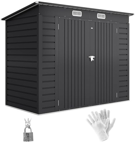 Outsunny Caseta de Jardín Exterior 2,7m² 249x121x183 cm Doble Puerta Gris | Cobertizo de Jardín Exterior, 2 Ventilaciones, Pestillo, para Terraza Patio, Fácil Montar