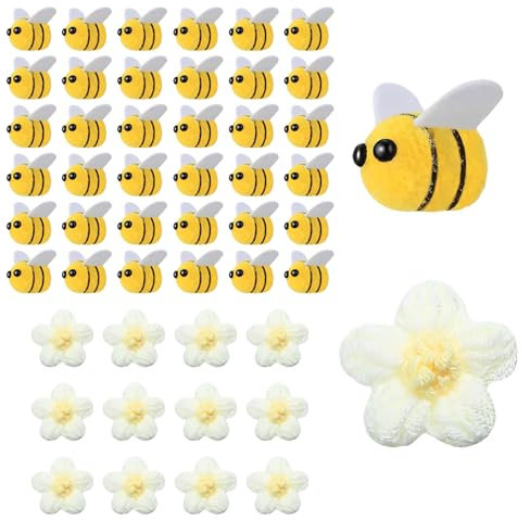 Carreneu 36 Pcs Filz Bienen Deko Bienen Mit 12 Gelbe HäKelblume,Zum Basteln, Dekorieren Von Kleidung, Gestalten Sie Ihre Lieblingswerke Nach Ihren Eigenen Vorlieben