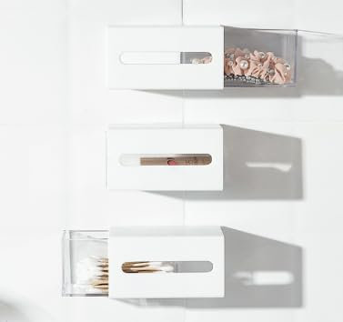 Cretosou Estantería flotante de pared, 3 cajones, blanca, para almacenamiento en pasillo, sala de estar, dormitorio, cocina