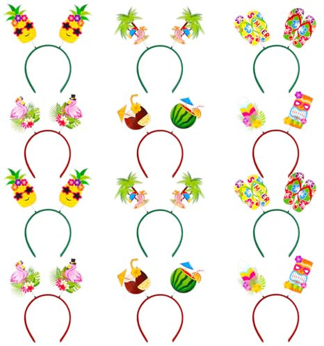oneant 12 Pcs Hawaiian Party Headband Felt Luau Head Boppers Tropical Fruit Decorations Pineapple Flamingo Palm Tree Supplies for Summer Beach Party Favors and Hair Accessories