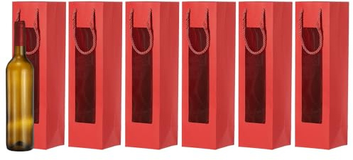 sourcing map 13.7 x 3.7 x 3.5 Wine Gift Bag, 6Pcs Bottle Kraft Paper Wine Bags Gift Tote Carrier Bottle Bag with Handles Bulk for Wedding Party Supplies, Birthday Holiday, Red