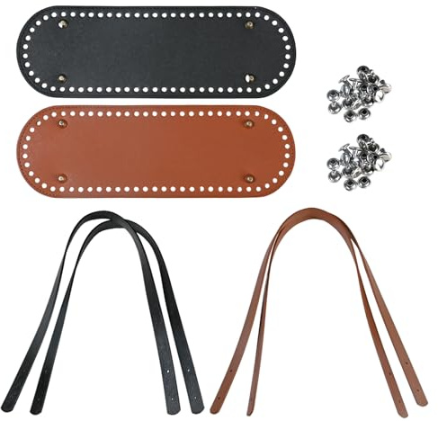 PU Taschenboden Taschenhenkel Set 2 Stück, Oval Tasche Taschenboden mit Löchern, Henkel für Taschen, Taschen Häkel Zubehör mit Niet, für Handtasche Strickbeutel, Diy-Zubehör Umhängetasche