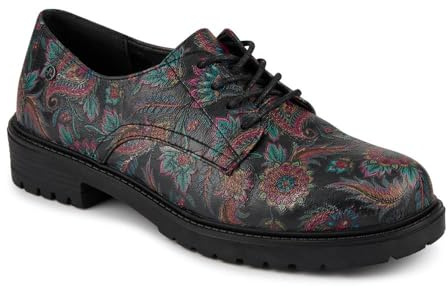 Lace-Up Block Heel Shoes - Black Paisley Size 6
