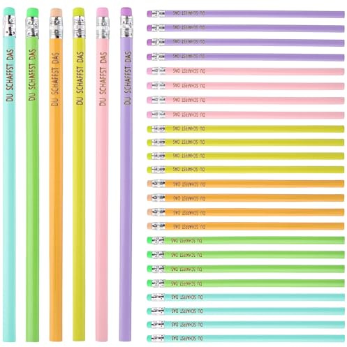 YPLonon 30 Stück Glücksstift Bleistifte mit Radiergummi Glücksbringer Kinder Schule Bleistift HB Set Ergonomischer Dreikant Holzbleistifte für Schüler, Lehrer, Kollegen