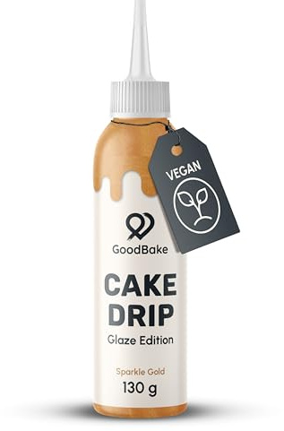 GoodBake Cake Drip Glaze 130g Gold | Kuchenglasur auf Glukosebasis | Vegan & Laktosefrei | Zuckerschrift für Kuchen, Kekse & Cup Cakes | Torten Deko