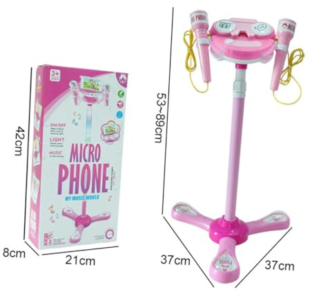 Parliky Microphone Musical Double avec Lumières et Sons Amplification Batterie Non Incluse Éducatif pour Garçon et Fille Rose