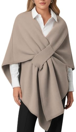 bergxperten Alpenfaser Langer Poncho Schal– Eleganter Langer Strick Poncho mit Schlaufe, Weicher Umhang mit Cashmere Feeling, Vielseitiges Cape für Herbst Winter - Hellgrau