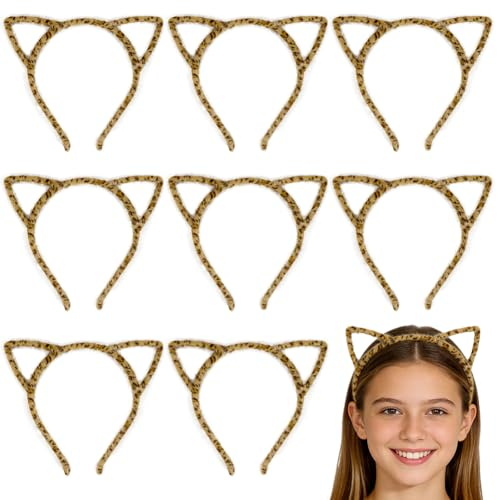 Carnival Leopard Print Headband, 8pcs Furry Cat Ear Hair Bands, Felt Wire Hair Hoops for Masquerade, Women Fancy Dress Cosplay Party Carnival Mardi Gras
