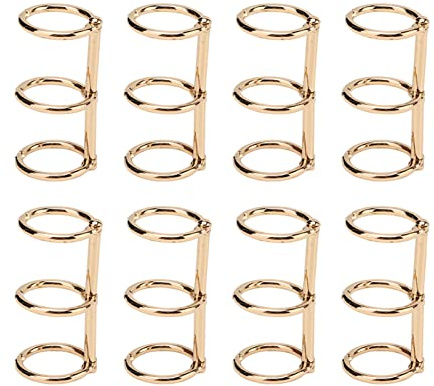 Reusable 3 Hole Binder Rings | Electroplated Metal for 100 Sheets Paper | DIY Hand Account/Photo Albums/Notebooks | Foldable 300° Rings, 8 - Pack (Gold)