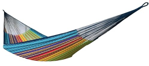 MacaMex Solea L Netzhängematte, luftiges Baumwollnetz, ergonomisch dehnbar, 260 cm breit, 400 cm lang, 100% Handarbeit (Tropical L)