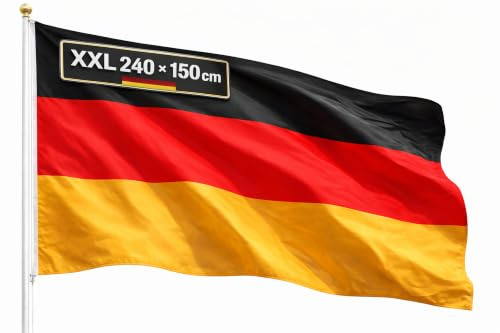 XL Deutschland Flagge - WM 2026 Fahne - EXTRA Groß - Fanartikel - strapazierfähiges Polyester & Metallösen - Weltmeisterschaft (Deutschland 240x150 cm)