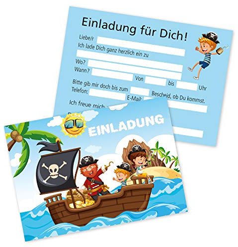 Clever Pool 15er Set Einladungskarten Kindergeburtstag, verschiedene Motive, Party-Einladungen für alle Anlässe (15 Karten Piraten)