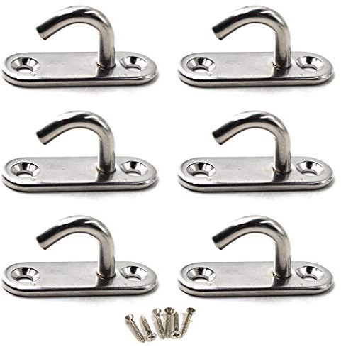 Flomore M6 Ceiling Hook Pad Eye Plate 305 Stainless Steel Wall Mount Hook Heavy Duty For Hanging (pack of 6,Screws Included)