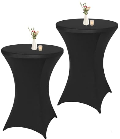 MaxxGarden Bartisch - 2 Stück + Tischhülle – Stehtisch klappbar – Bistrotisch Ø80 x 115 cm – Partytisch für Indoor & Outdoor - Hochtisch inkl. 2X schwarzer Tischdecke – Weißer Empfangstisch