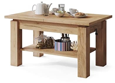 All4All Couchtisch Astra - Kaffeetisch - Wohnzimmertisch – Sofatisch mit Ablage - höhenverstellbar - kompakte Größe - Sofatisch - 110x68cm - 05 - Gold Craft Eiche