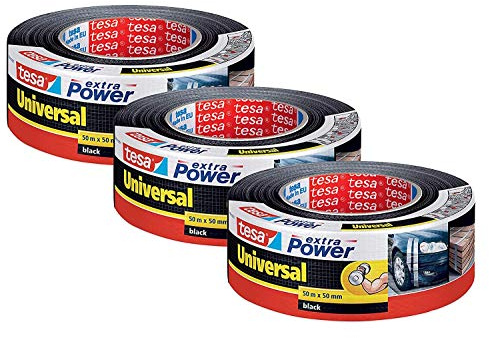 tesa extra Power Universal Gewebeband - Gewebeverstärktes Ductape zum Reparieren, Befestigen, Bündeln, Verstärken oder Abdichten (3er Pack // Schwarz)