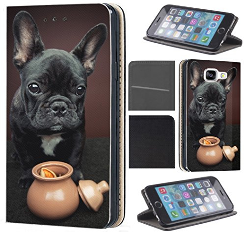 KX-Mobile Hülle für iPhone 6 / 6s Handyhülle Motiv 1451 Französische Bulldogge Hund Schwarz Welpe Premium aus Kunstleder Beidseitig Bedruckt HandyCover Handyhülle für iPhone 6 / 6s Hülle