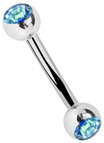 Titan Piercing Schmuck Banane in 1,6 x 12 mm mit 2 Multi-blauen Steinkugeln in 5 mm