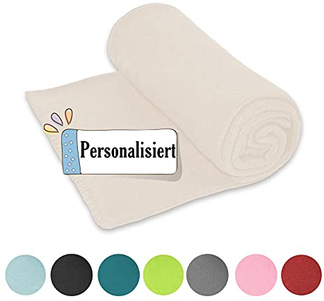Fleece Kuscheldecke 130 x 160 cm | mit Name | personalisiert | Fleecedecke | Sofadecke | warme Decke (Weiß)