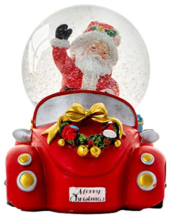 Celebright Weihnachtsschneekugel mit Musik – spielt 8 Lieder, inklusive „Jingle Bells“, leuchtet in wechselnden LED-Farben, große Schneekugel, 14 cm, Weihnachtsmann im Auto