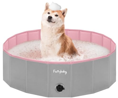 furrybaby Piscine Pliable pour Chiens, Piscine Rembourrée Portable pour Chien, Piscine en Plastique, Grande Piscine Rigide pour Enfants (Rose 100 x 30 cm)