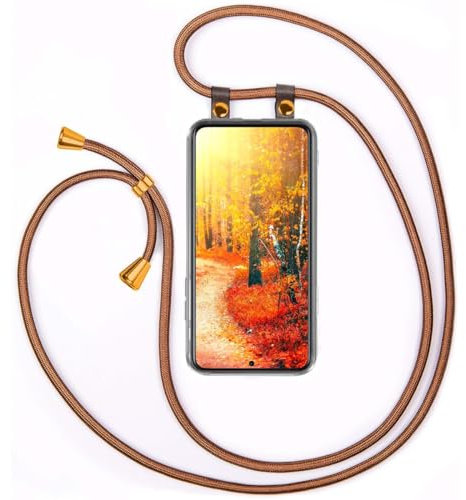 moex Handykette für Samsung Galaxy S22 Hülle mit Band abnehmbar, Handyhülle mit Kette zum Umhängen, Handyband 155 cm lang Stoff Kordel Umhängehülle, Handy Umhängeband, Golden