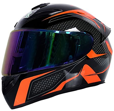 Motorrad Integralhelm Scooter Helme mit 3 Linsenoptionen DOT Motorrad Touristenhelm Sturzhelm für Männer & Frauen täglicher Arbeitsweg (Orange-schwarze Spur) (C,53~54cm S)