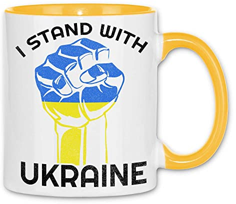 wowshirt Tasse I Stand With Ukraine Ukraine Ukrainische Flagge Patriot Demo Faust, Farbe:White - Yellow