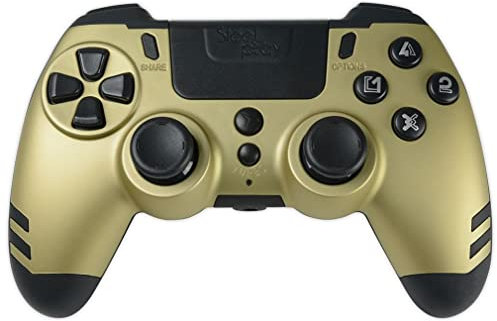 Steelplay Slimpack - Manette sans Fil 2,4 GHz, Compatible PS4/PS3/PC, Double Retour de Vibration, 4 palettes arrière programmables, Ergonomique et Confortable - Or