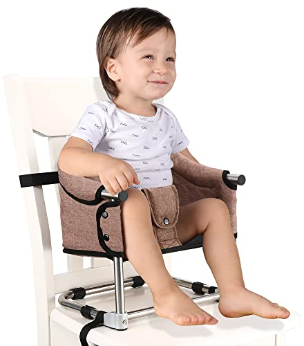 Toogel Sitzerhöhung Stuhl, Boostersitz Baby, Tragbarer Baby Hochstuhl Faltbar Kindersitz für Kinder 6-36 Monaten mit Sicherheitsgurt, 3 Höhen, Transporttasche für Zuhause und Unterwegs (Braun)