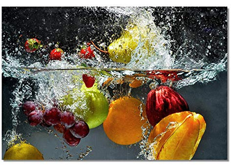 Frisches Obst und Gemüse im Wasser Leinwand Wandkunst Poster für Heimdekoration Küche Raumdekoration Leinwand Gemälde XXL 50x75cm Rahmenlos