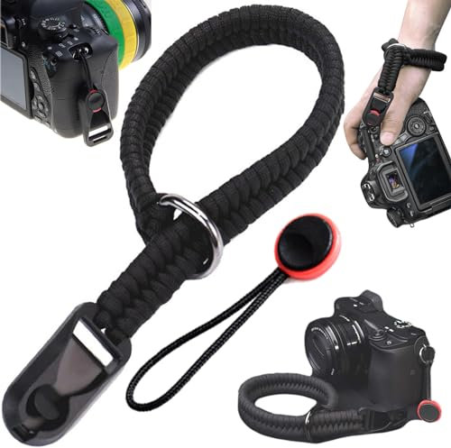 Benaton Cinturino da Polso Per Fotocamera, Cinghia per Fotocamera Regolabile,cinturino da polso a sgancio rapido per fotocamera, Cinghia Da Polso Dslr, Clunghezza totale 40cm,nero+rosso(corda di coda)