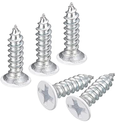 QUARKZMAN ST3.5x15mm Bianco Viti Autofilettanti Viti, 100pz Metallo Piatta Testa Croce Viti per Legno per Falegnameria Testa Piatta Phillips Universale