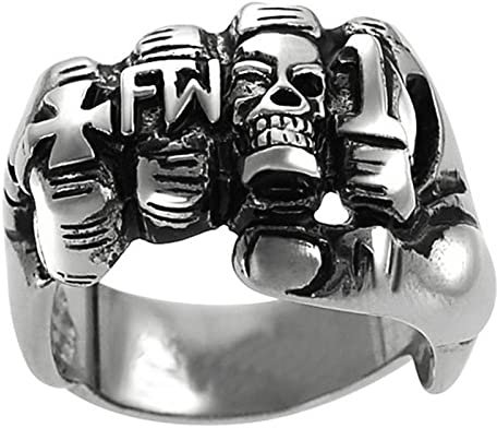 BISONBLUE Ringe Frauen Damen Ring Herren Geschenk Mode Punk Rock Biker Schädel Faust Ring Vintage Gothic Kreuz Ring 11