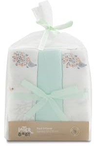 INTERBABY · Packung mit 3 Muslin Tücher aus Bambus&Baumwolle FOX grün· 55x70 cm · Saugfähig und atmungsaktiv und ideal zum Reinigen, Abwischen und Abdecken von Neugeborenen