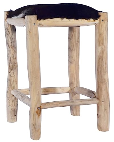 DYRJDJWIDHW barhocker Holz,barhocker 2er Set,bar Chair,Barhocker Echtes Ziegenfell und Teak Massivholzbar hocker,hocker,bar,barhocker,