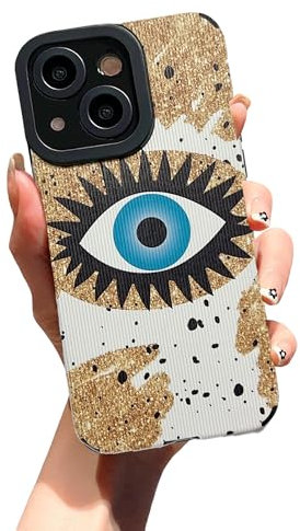Tewwsdi Cute Evil Eye Phone Case Compatible with iPhone 14 Funny Design for Women Slim Fit Aesthetic Faux Leather Protective Cover for Apple iPhone 14-Blue Eye