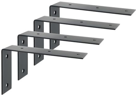 Mooche 4 Pièces Supports d' Étagère Murale Robustes de 17.5 CM, Supports d' Étagère Murale à Angle Droit de 90°, Supports d' Étagère Murale en Acier Inoxydable pour Chambre/Salle de Bain, Noir