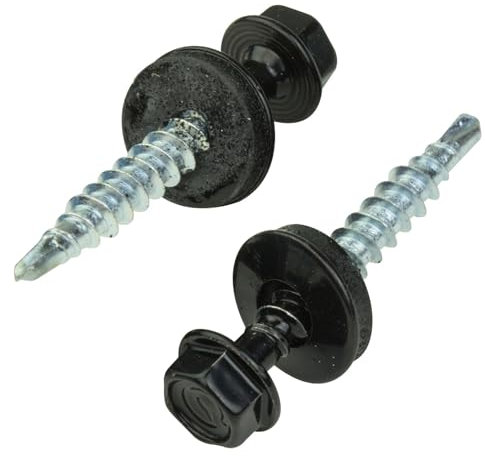 Trapezblechschrauben 4,8x35mm 250 Stück | Tiefschwarz - RAL 9005 | Selbstschneidene Schrauben Bohrschrauben mit Dichtscheibe