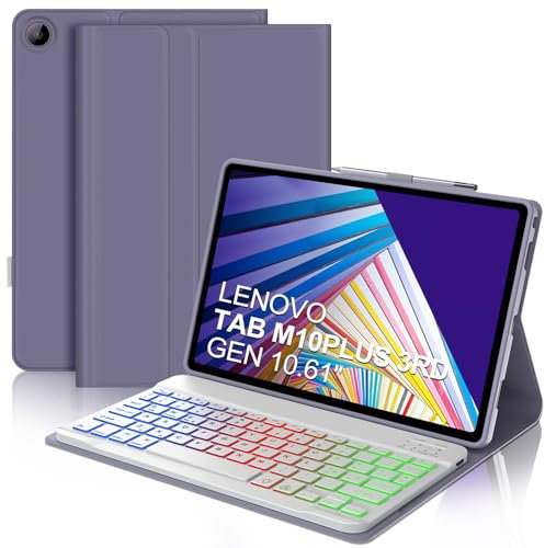 Custodia con Tastiera per Lenovo Tab M10 Plus (3rd Gen) 10.6 2022, Tastiera Bluetooth Italiano Retroilluminata per Lenovo M10 Plus, Cover Tastiera per Lenovo M10 Plus (TB-125FU/128FU/128XU), Viola
