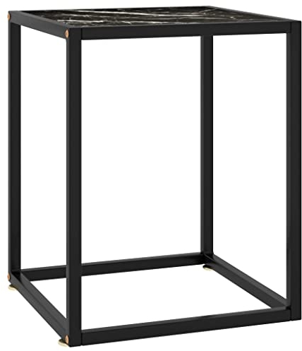 Mesa de centro negra con cristal de mármol negro 40x40x50 cm