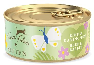 TERRA FELIS Kitten Rind & Kaninchen Nassfutter,Premium Kittennahrung in 100% Lebensmittelqualität Aller Rohstoffe I 77% Fleischanteil, getreidefrei I Alleinfuttermittel (70g)