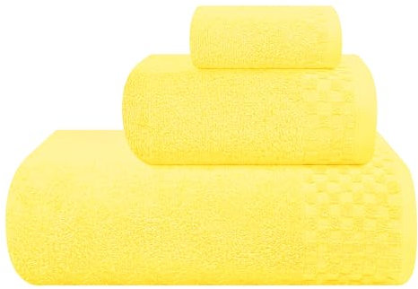 MyOwn Ultra Soft 3er-Pack Baumwoll-Handtuch-Set, enthält a übergroße Badetücher 70 x 140 cm, a Handtücher 40 x 60 cm und a Waschbetten 30 x 30 cm, Gelb