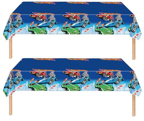 2Pcs Racing Car Party Tablecloth for Boy Birthday - 137*274 Plastic Table Cover for Kids Boys Decorations - Car Theme Party Supplies
