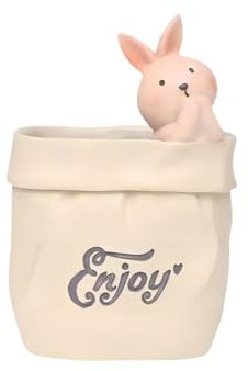 Keyhvao Pot à crayons - Décoration de pot de fleurs - Plusieurs styles d'animaux - Sac en papier - Décoration de bureau - Cadeau pour ami (lapin)