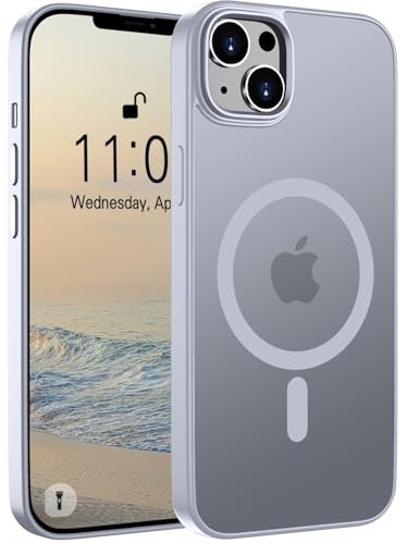 Andwing für iPhone 14 Plus Hülle Magnetisch [Kompatibel mit MagSafe] Matt Anti-Fingerprint Schutzhülle – Stoßfest Militärstandard (MIL-STD-810G), rutschfest für iPhone 14 Plus-Titan Grau